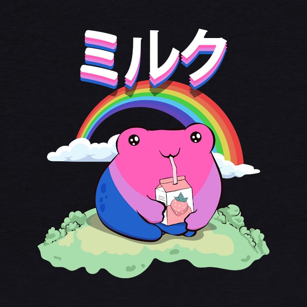 Kawaii Frog Strawberry Milk Bisexual Pride Flag Bi Pride by Alex21